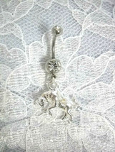 3D Silver Plated Bull Animal Charm On 14G Clear Cz Navel Belly Ring Barbell - £3.98 GBP