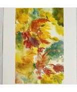 Abstract Watercolor Art Print Autumn Whirlwind Signed Multicolor Leaves ... - $23.28 CAD