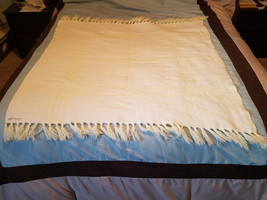 Churchill Hand Woven Baby Blanket Yellow Orlon Acrylic Squares Fringe Edge - $29.65