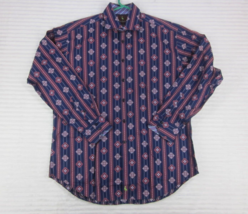 Tailorbyrd Men&#39;s (XL) Flip Cuff L/S Shirt Red &amp; Blue Geo Striped Cotton ... - $25.00