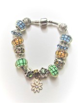 ONE OF A KIND European Charm Bracelet/Bangle Crystal/Bead Chain~PASTEL C... - $20.24