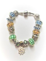 ONE OF A KIND European Charm Bracelet/Bangle Crystal/Bead Chain~PASTEL C... - £15.92 GBP