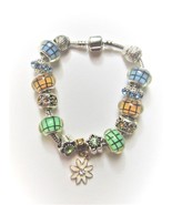 ONE OF A KIND European Charm Bracelet/Bangle Crystal/Bead Chain~PASTEL C... - £16.17 GBP