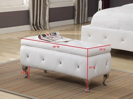 White Storage Bench Faux Leather Upholstered Ottoman Seat Tufted Chest Bedroom - £212.17 GBP