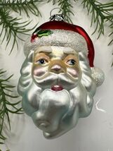 European Blown Glass Santa Head Christmas Ornament Heart Cap Vintage 3&quot; - $33.90