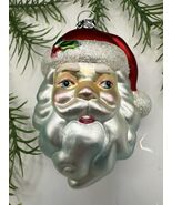 European Blown Glass Santa Head Christmas Ornament Heart Cap Vintage 3&quot; - $33.90
