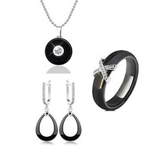 3pcs/set Fashion Women Jewelry Set 6MM X Black Ceramic Ring Circle White Drop Ea - £19.78 GBP