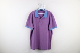 Vintage 90s Lands End Mens Large Faded Striped Short Sleeve Polo Shirt Cotton - £27.02 GBP