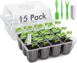 Seed Starter Tray, 15 Pack 180-Cell Reusable Plant Germination Trays Humidity NE - £19.01 GBP