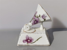 Vintage Brinton Bone China Miniature Phonograph Gramophone with Purple Flowers - £22.08 GBP