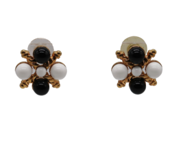 Vintage Monet gold tone black &amp; white bead nautical feel post earrings - $14.99