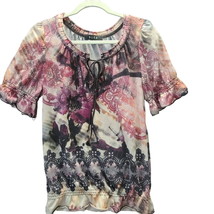 B.L.E.U. Womens Blouse Multi-Color Size Medium 100% Polyester Short Sleeve - £12.43 GBP