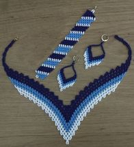 Premium blue and white seeds beads native american necklace set 0 thumb200