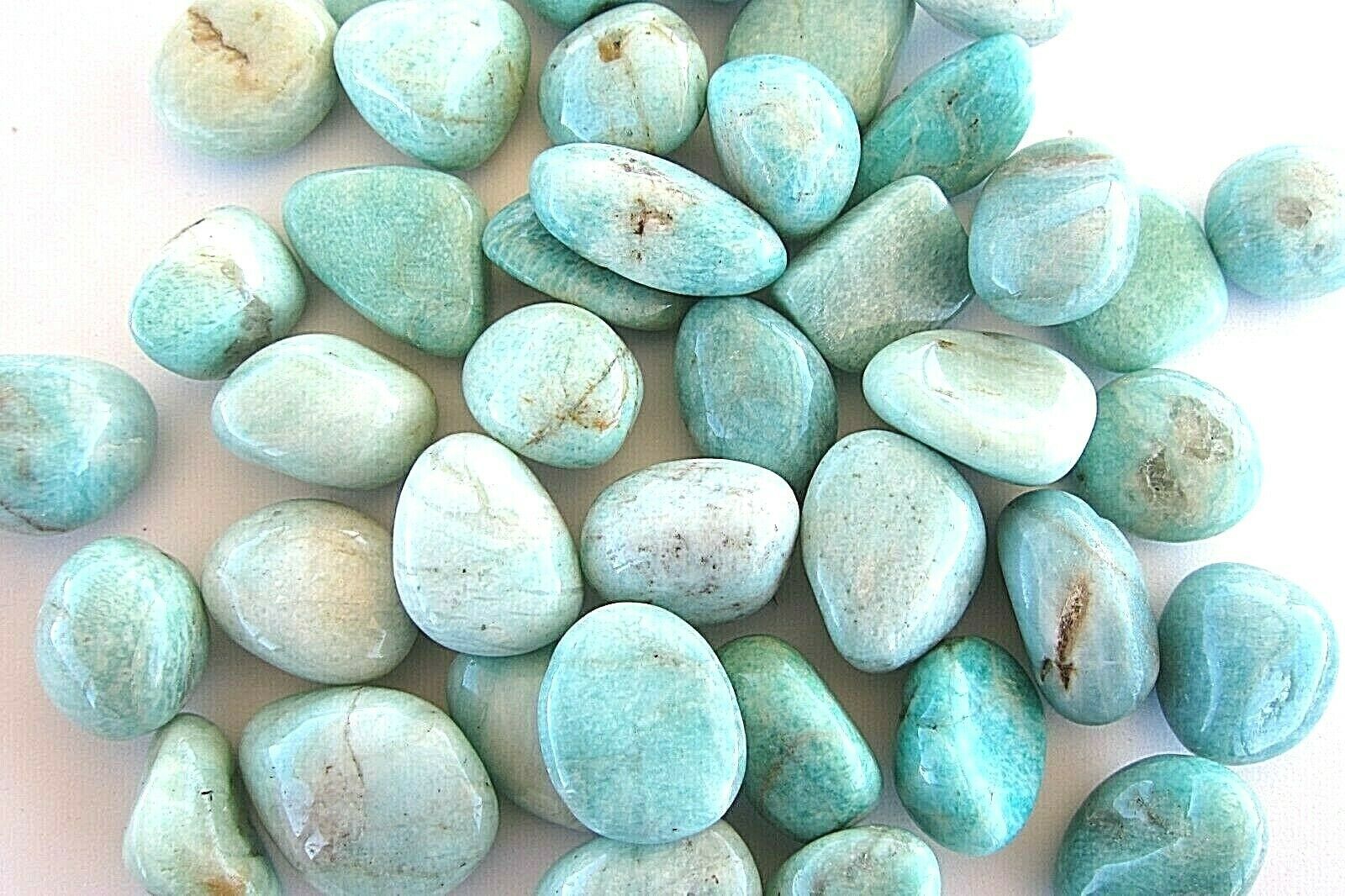 One Russian Amazonite Tumbled Stone 25-35mm Reiki Healing Crystal Fractures - $1.67