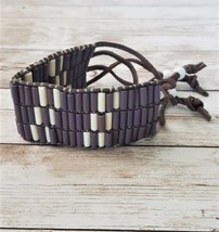 Vintage Bracelet *TLC Needed* - Wide Beaded Purple, Cream, Brown - £6.28 GBP