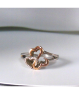 JWBR 925 Sterling Silver &amp; 14K Gold Open Heart Diamond Ring Size 6.5 - £93.45 GBP