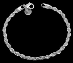 925 Silver Twisted Rope Chain Bracelet 8&quot; long 4MM - £6.30 GBP