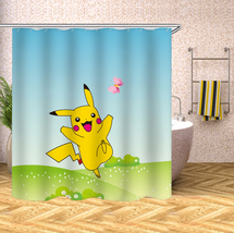 Pikachu Polyester Waterproof Shower Curtain Pokemon Bathroom Curtain W/Hooks 70&quot; - £13.12 GBP+