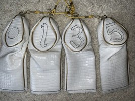 Vintage White Vinyl Golf Club Covers Faux Croc Lot Of 4 Gold Trim - $24.74