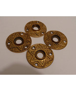 Antique Set of 4 Brass Door Knob Rosettes Art Deco Flavor 2&quot; diameter - $95.65