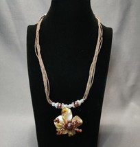 Beach Beaded Necklace Boho Shells Mother of Pearl Flower Multi-strand Corded 19&quot; - £11.30 GBP