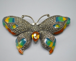 Colorful Butterfly Pin Brooch Sterling Silver Crystal Enamel LARGE Moth ... - $96.74
