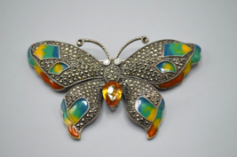 Colorful Butterfly Pin Brooch Sterling Silver Crystal Enamel LARGE Moth 47.13g - £76.00 GBP