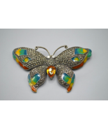 Colorful Butterfly Pin Brooch Sterling Silver Crystal Enamel LARGE Moth ... - £75.91 GBP