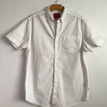 Denim &amp; Floral Camp Shirt Mens M White Seersucker Short Sleeve Collar Bu... - $26.72