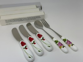 VTG Stainless Steel Porcelain Cheese Knife Spoon Set With Floral Ceramic... - $27.75