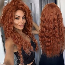 GNIMEGIL Long Wavy Ginger Red Hair Wig Soft Synthetic Curly Wig with... - £13.97 GBP