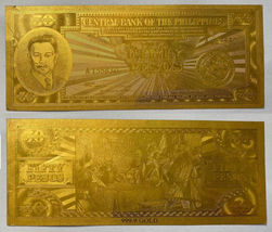 Philippine English Series 50 Pesos Quirino-Cuaderno GOLD FOIL Banknote - £352.82 GBP