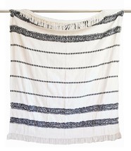 Cream Cotton Throw Blanket Sofa Chair Warm Black Stripe Tassels 160cm x ... - $52.70