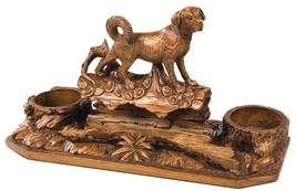 Carving Sculpture TRADITIONAL Lodge Dog Almond Off-White Resin Hand-Painted - £247.06 GBP