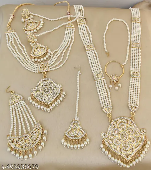 Indian Arabic Bridal Jewelry Set Heavy Royal Kundan Jewelry Polki Set Wedding bw - $49.89