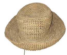 Scala Gal Rolled Brim Crocheted Raffia Woven Straw Hat Sun Size 57 Button Braid - £20.81 GBP