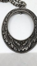 Vintage Florenza Pewter Oval Pendant with Chain Chunky Medallion Necklac... - £47.59 GBP