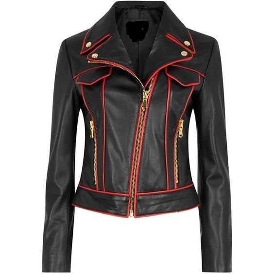 New Handmade Women Black Red Leather Jacket, Woman Style HOT SELL Fashion Jacket