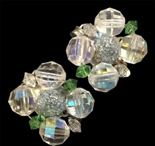 Earrings Vintage Crystal Beads Silver Plate EARRINGS Clip On - £15.66 GBP