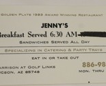 Jenny&#39;s Restaurant Vintage Business Card Tucson Arizona Golden Plate bc4 - £3.93 GBP