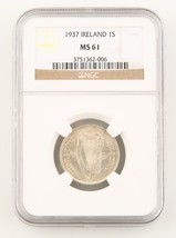 1937 Irlanda República 1 Chelín Moneda de Plata MS-61 NGC Bajo Acuñación Fecha - £1,747.70 GBP