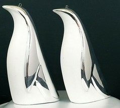 Silver and White Penguin Ornaments Set Of 2 Ceramic 6&quot; x 3.5&quot; NWOT - £17.92 GBP