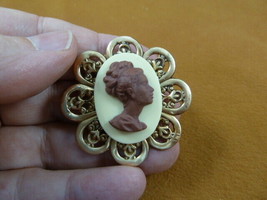 CA2-11 Rare African American LADY brown-off white resin CAMEO Pin Pendant - £24.65 GBP