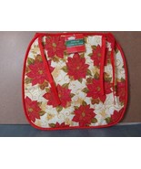 Christmas House Chair Pad Cushion w Ties Thin Poinsettas 13.75x15 1 Piece - $180.56 MXN