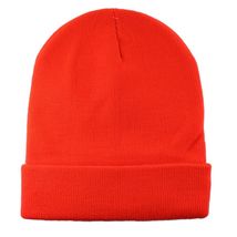 Unisex Plain Warm Knit Beanie Hat Cuff Skull Ski Cap Orange - £11.09 GBP