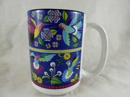 Vintage Hummingbird Hummingbird Floral Coffee Cup Mug 4.5&quot; Colorful folk art - £11.84 GBP
