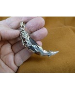 AK-TOOTH-95) 2-1/2&quot; Fossil 1000 yrs old Wolf tooth silver filigree flame... - $55.15