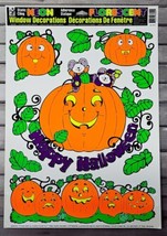 Halloween Neon Flourescent Window Decor Cling Pumpkin Jack-O-Lanterns VTG - £7.19 GBP