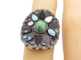 925 Silver - Vintage Turquoise Onyx &amp; Opal Victorian Cocktail Ring Sz 5 - RG7641 - £38.04 GBP
