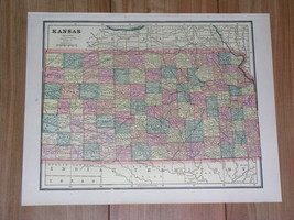 1896 Original Antique Map Of Kansas / Verso Map Of Nebraska - £18.19 GBP